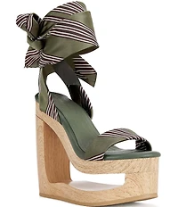 Azalea Wang Wynn Diagonal Stripe Ankle Tie Open Platform Wedge Sandals