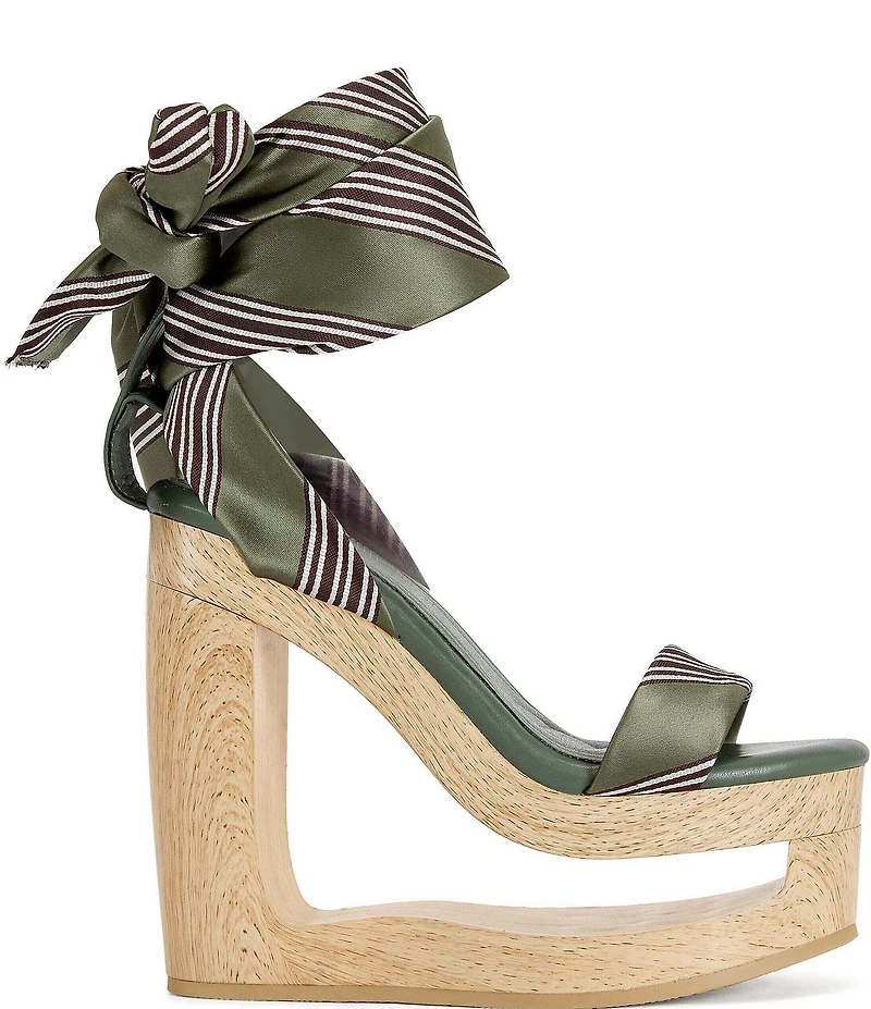 Azalea Wang Wynn Diagonal Stripe Ankle Tie Open Platform Wedge Sandals