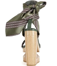 Azalea Wang Wynn Diagonal Stripe Ankle Tie Open Platform Wedge Sandals