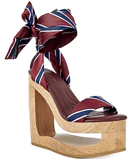Azalea Wang Wynn Diagonal Stripe Ankle Tie Open Platform Wedge Sandals