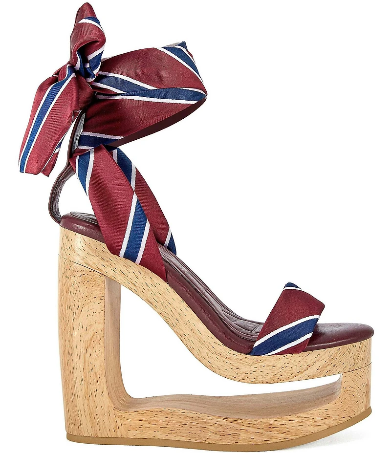 Azalea Wang Wynn Diagonal Stripe Ankle Tie Open Platform Wedge Sandals