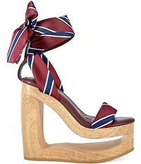 Azalea Wang Wynn Diagonal Stripe Ankle Tie Open Platform Wedge Sandals