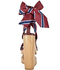 Azalea Wang Wynn Diagonal Stripe Ankle Tie Open Platform Wedge Sandals