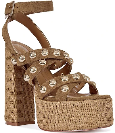 Azalea Wang Yara Studded Platform Block Heel Sandals