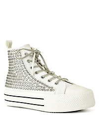 Azalea Wang Zafrina Studded Rhinestone Canvas High Top Platform Sneakers