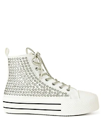 Azalea Wang Zafrina Studded Rhinestone Canvas High Top Platform Sneakers
