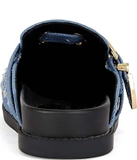 Azalea Wang Zale Denim Studded Buckle Strap Mules