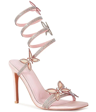 Azalea Wang Zarya Rhinestone Embellished Butterfly Ornament Ankle Wrap Dress Sandals