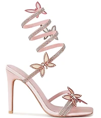 Azalea Wang Zarya Rhinestone Embellished Butterfly Ornament Ankle Wrap Dress Sandals