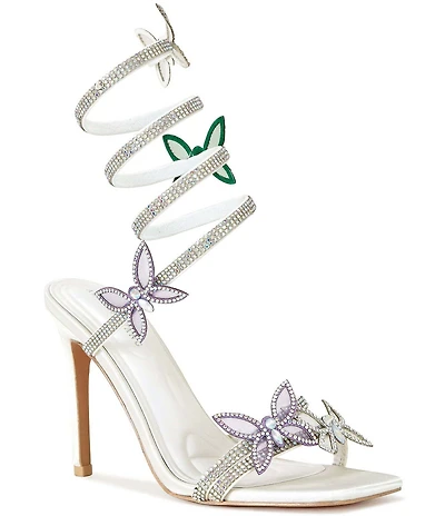 Azalea Wang Zarya Rhinestone Embellished Butterfly Ornament Ankle Wrap Dress Sandals