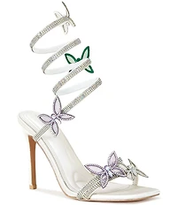 Azalea Wang Zarya Rhinestone Embellished Butterfly Ornament Ankle Wrap Dress Sandals