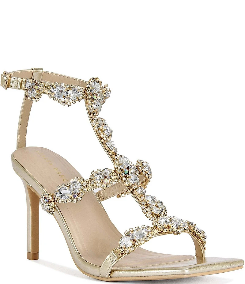 Azalea Wang Zeta Metallic Rhinestone Square Toe Dress Sandals