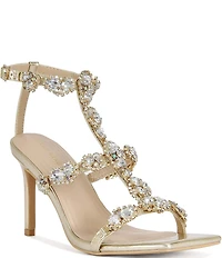 Azalea Wang Zeta Metallic Rhinestone Square Toe Dress Sandals