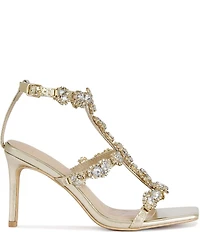 Azalea Wang Zeta Metallic Rhinestone Square Toe Dress Sandals