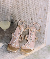Azalea Wang Zeta Metallic Rhinestone Square Toe Dress Sandals