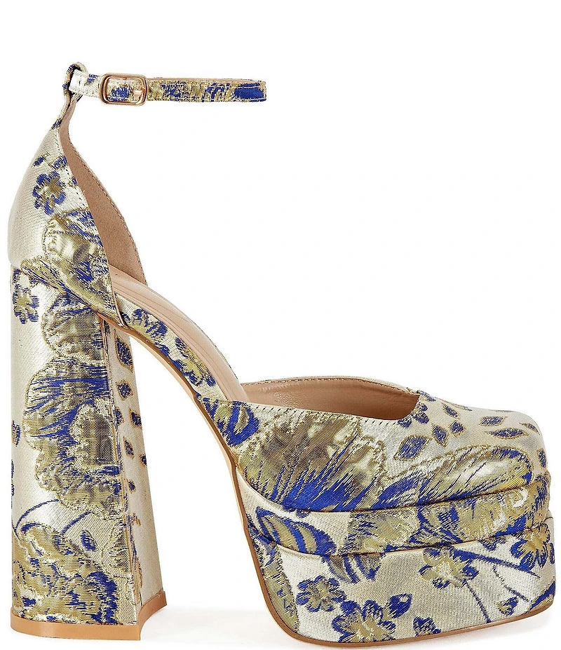 Azalea Wang Zipphora Platform Block Heel Ankle Strap Pumps