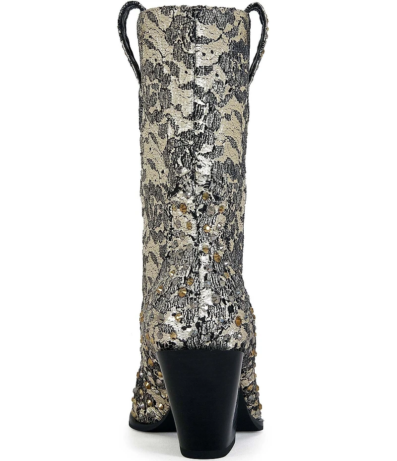 Azalea Wang Zirenne Studded Floral Brocade Western Booties