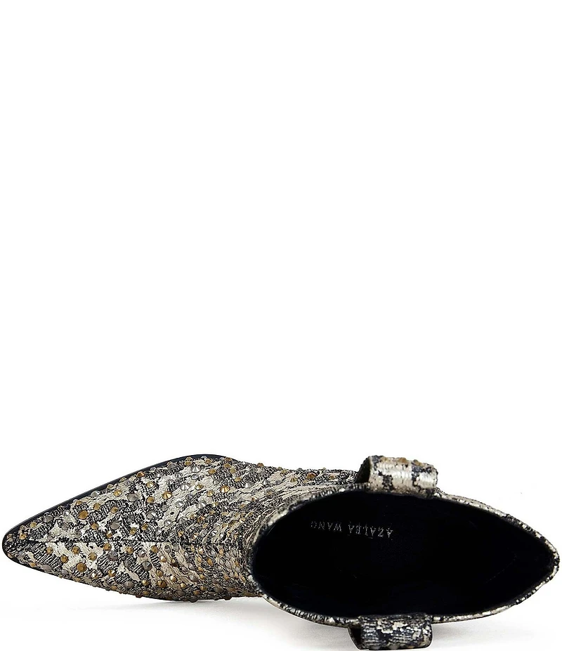Azalea Wang Zirenne Studded Floral Brocade Western Booties