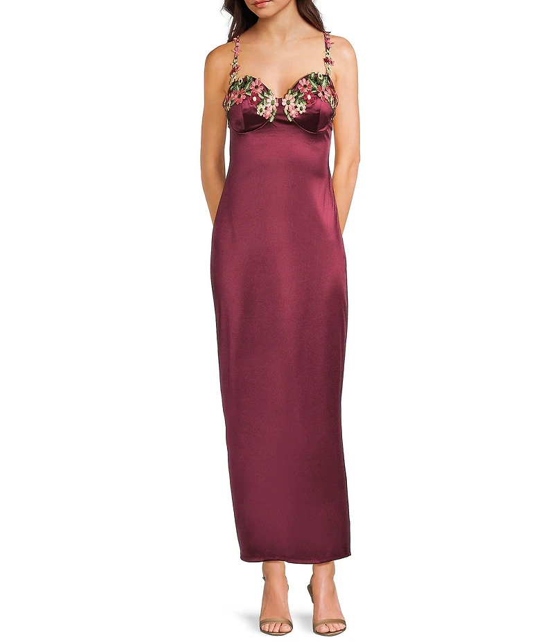 B. Darlin Adjustable Spaghetti Straps Sweetheart Neckline Floral Lace Dress