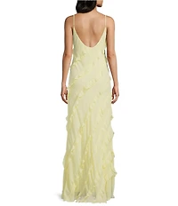 B. Darlin All Over Ruffle Trim V-Neck Spaghetti Strap Long Dress