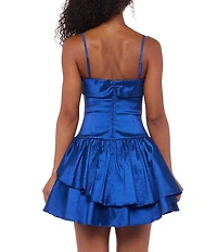 B. Darlin Banded Neck Fit And Flare Ruffle Hem Dress