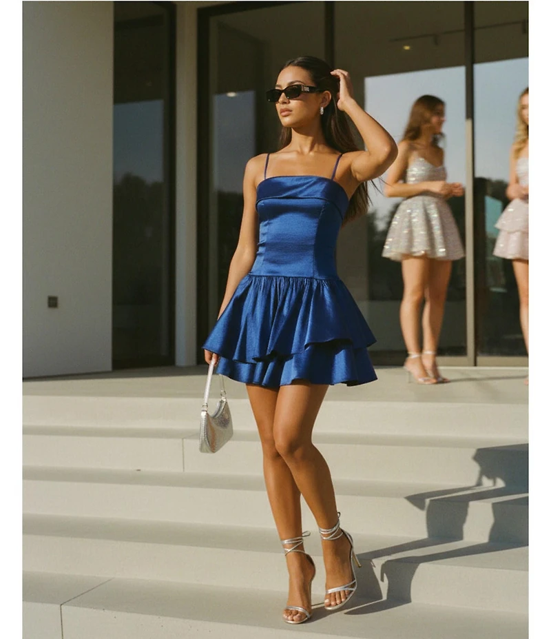 B. Darlin Banded Neck Fit And Flare Ruffle Hem Dress