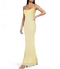 B. Darlin Beaded Drape Neck Tie Back Dress