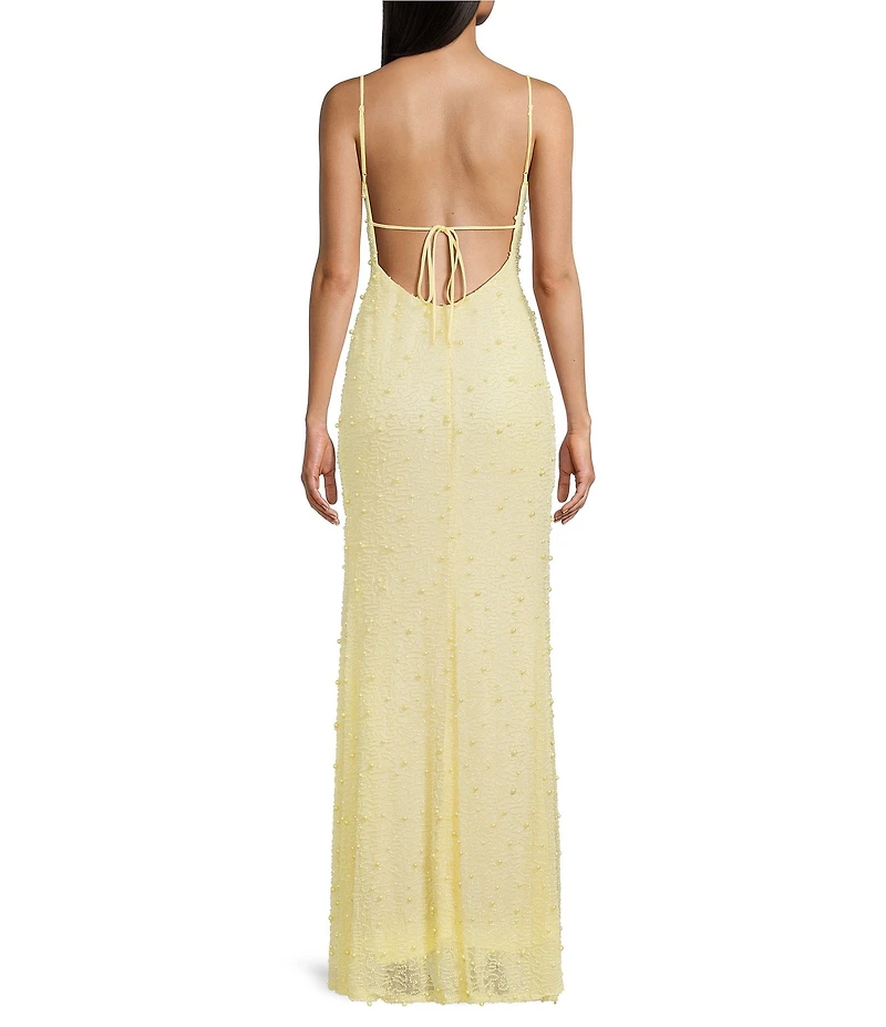 B. Darlin Beaded Drape Neck Tie Back Dress
