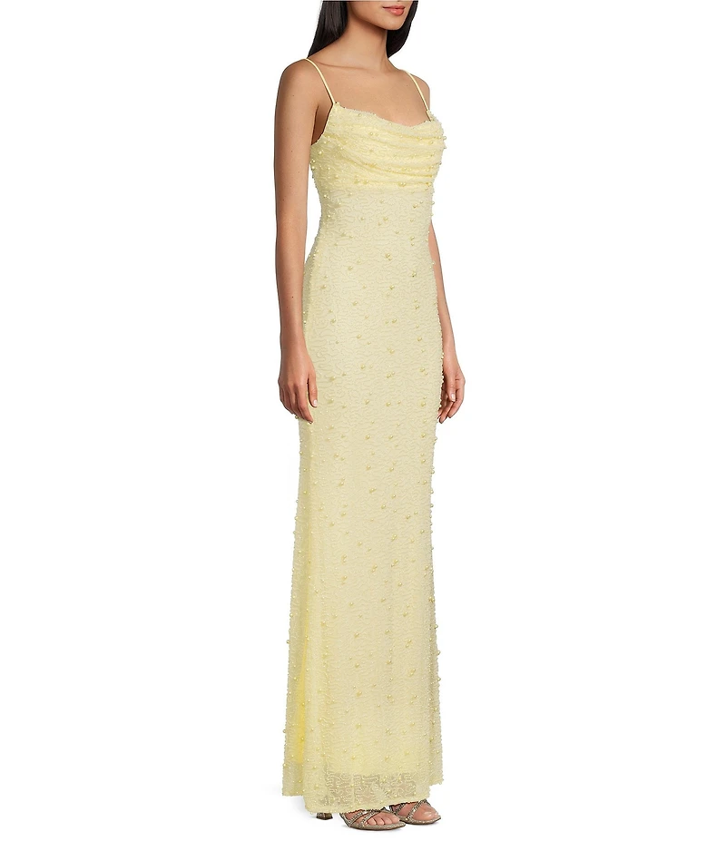 B. Darlin Beaded Drape Neck Tie Back Dress