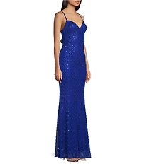 B. Darlin Beaded V-Neck Criss Cross Back Fitted Dress