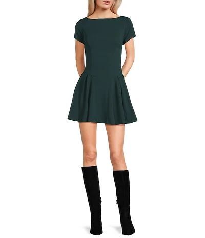 B. Darlin Boat Neck Short Sleeve Drop Waist Dress