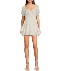 B. Darlin Bow Print Short Puff Sleeve Tiered Skirt Dress