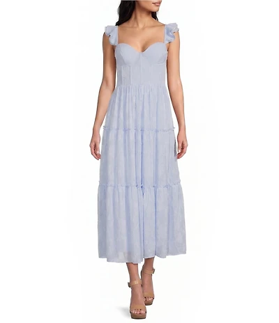 B. Darlin Bustier Bodice Flutter Sleeve Maxi Dress