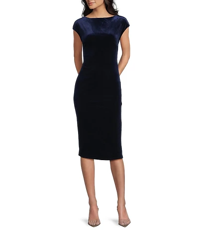 B. Darlin Cap Sleeve Boat Neck Fitted Midi Dress