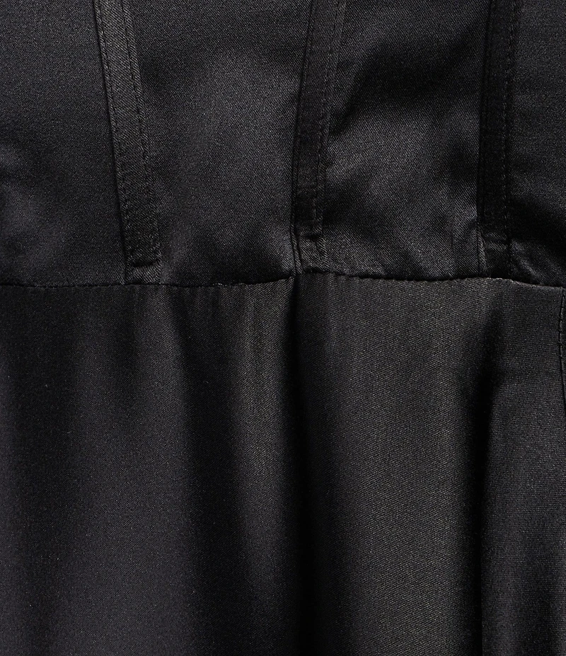 B. Darlin Charmeuse Scoop Neck Corseted Bodice Lace Up Back Ballgown