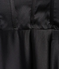 B. Darlin Charmeuse Scoop Neck Corseted Bodice Lace Up Back Ballgown