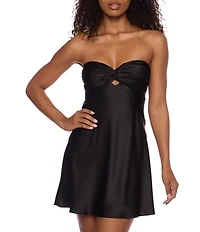 B. Darlin Charmeuse Strapless Twist Keyhole Front Skater Dress