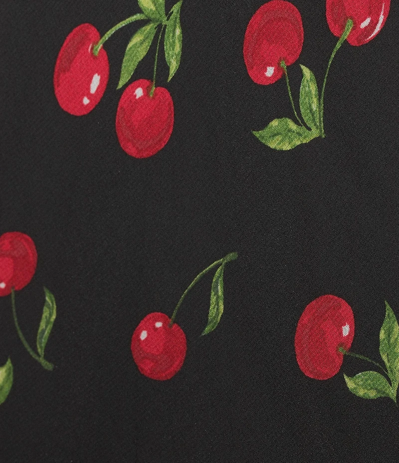 B. Darlin Cherry Print Scoop Neck Tie Front Ruffle Hem Midi Dress