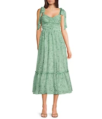 B. Darlin Chiffon Floral Print Tie Shoulder Ruffled Midi Dress