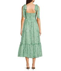 B. Darlin Chiffon Floral Print Tie Shoulder Ruffled Midi Dress
