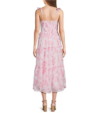 B. Darlin Chiffon Floral Printed Sweetheart Neck Bustier Layered Midi Dress