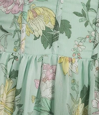 B. Darlin Chiffon Floral Printed Sweetheart Neck Flutter Sleeve Tiered Midi Dress