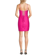 B. Darlin Cowl Neck Corseted Lace Up Back Dress