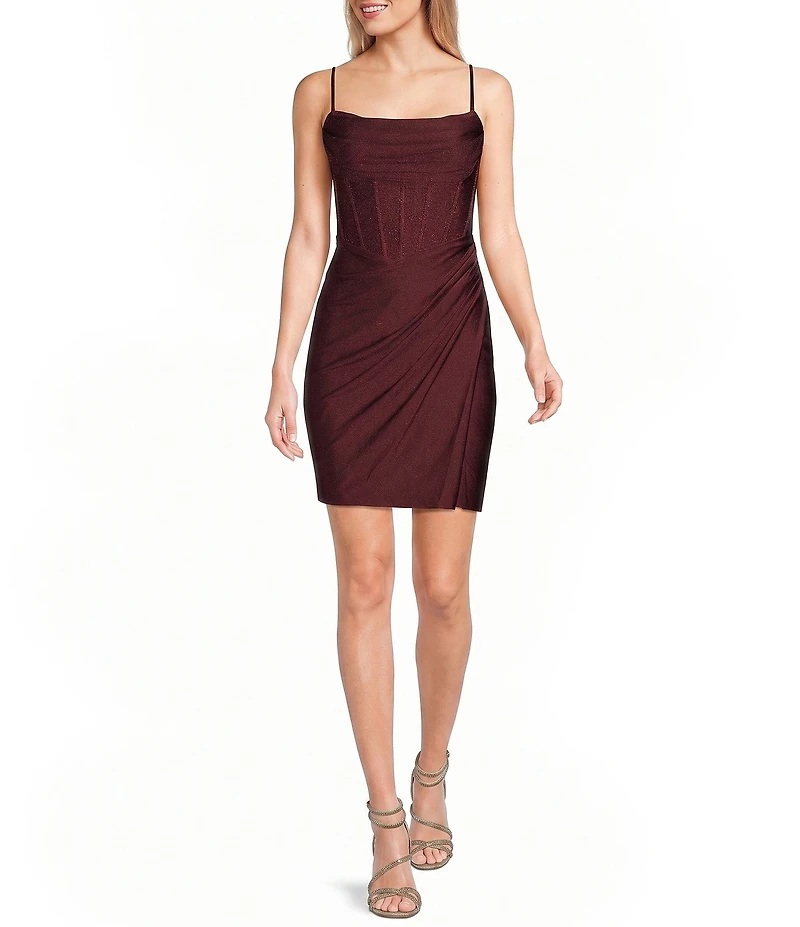 B. Darlin Cowl Neck Corseted Lace Up Back Dress