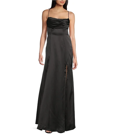 B. Darlin Cowl Neck Front Pleated Spaghetti Strap Dress