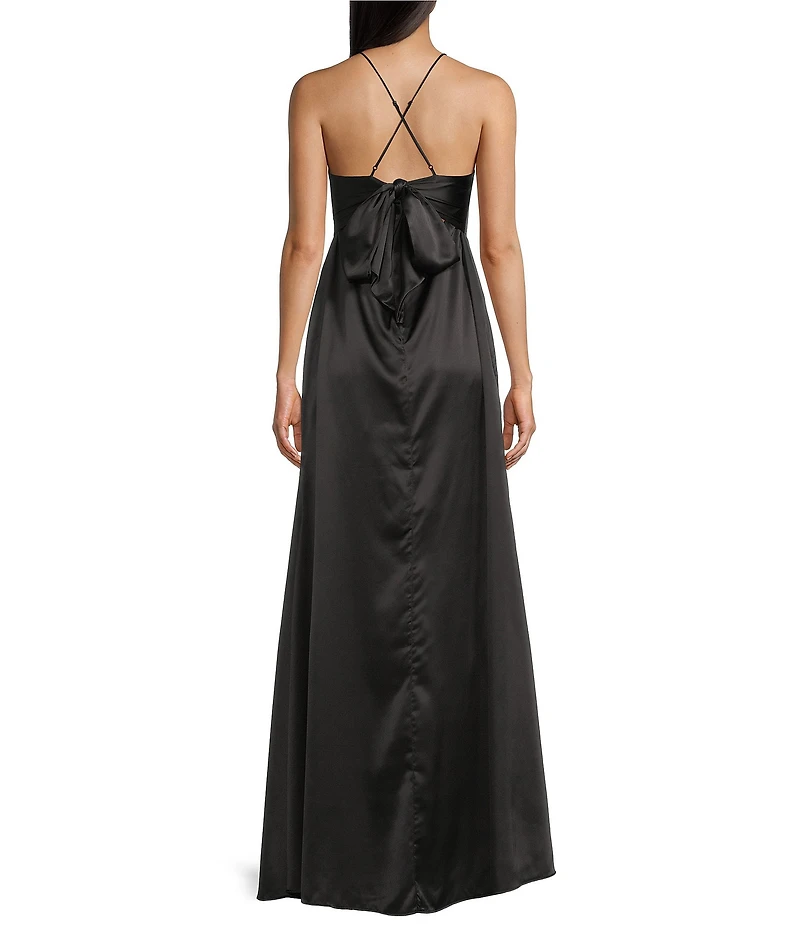 B. Darlin Cowl Neck Front Pleated Spaghetti Strap Dress
