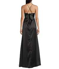B. Darlin Cowl Neck Front Pleated Spaghetti Strap Dress