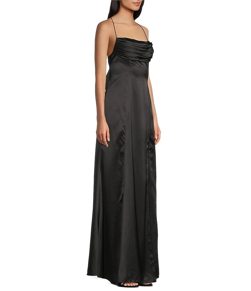 B. Darlin Cowl Neck Front Pleated Spaghetti Strap Dress