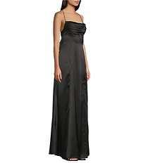 B. Darlin Cowl Neck Front Pleated Spaghetti Strap Dress