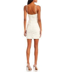 B. Darlin Cowl Neck Ruched Glitter Mini Dress